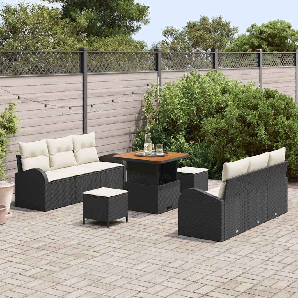 Conjunto de Sofá de Jardim 9 pcs Preto Rattan Sintético