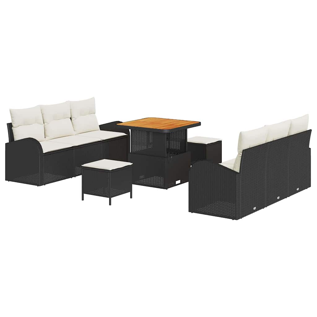 Conjunto de Sofá de Jardim 9 pcs Preto Rattan Sintético