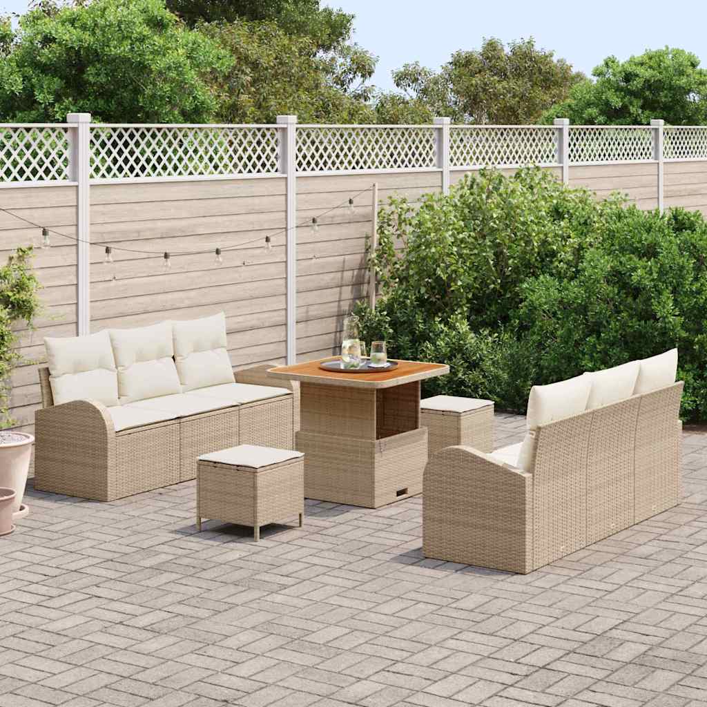 Conjunto de Sofá de Jardim 9 pcs Bege Rattan Sintético