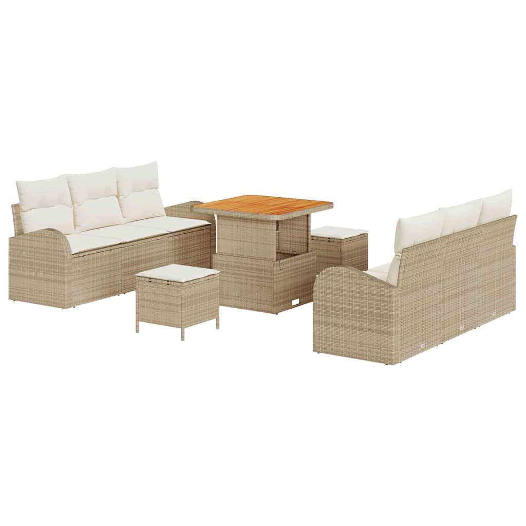 Conjunto de Sofá de Jardim 9 pcs Bege Rattan Sintético