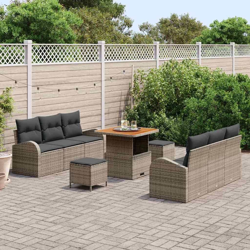 Conjunto de Sofá de Jardim 9 pcs Cinzeto Rattan Sintético
