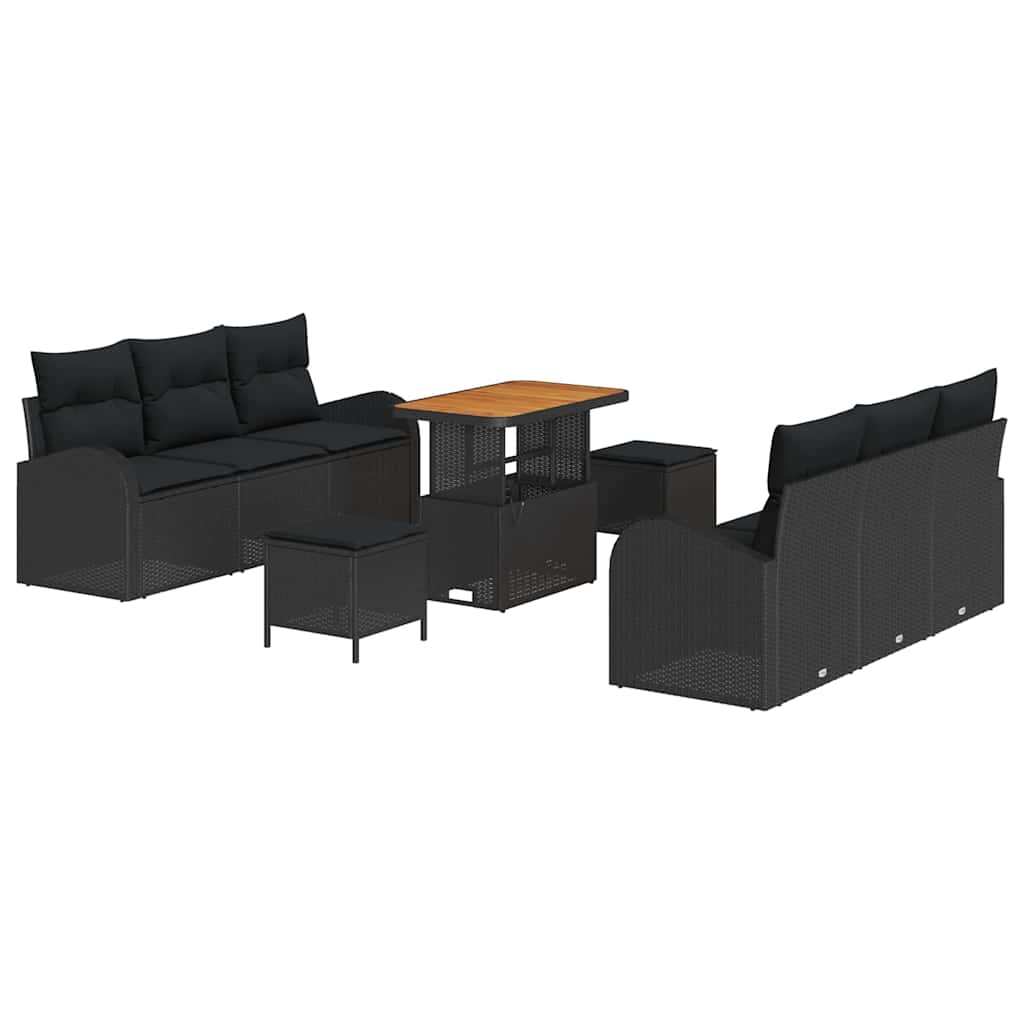 Conjunto de Sofá de Jardim 9 pcs Preto Rattan Sintético