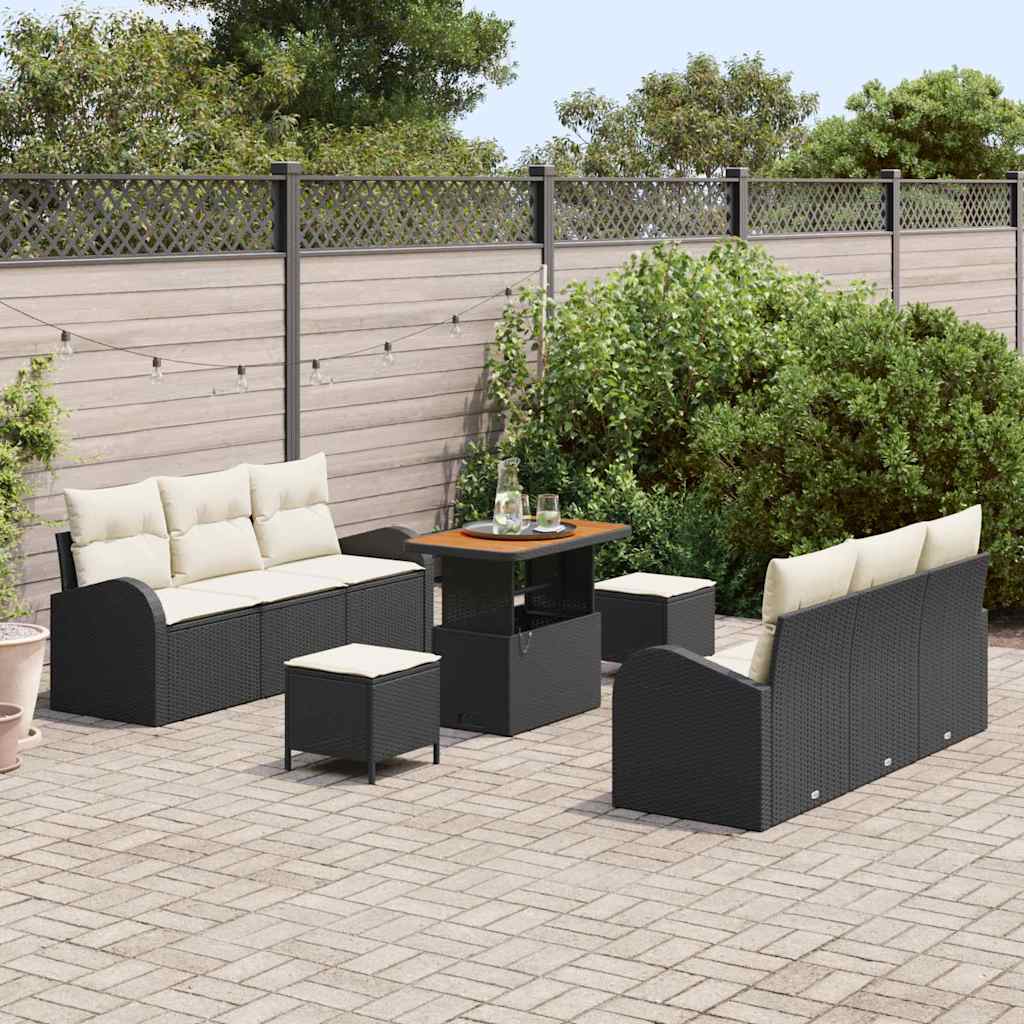 Conjunto de Sofá de Jardim 9 pcs Preto Rattan Sintético