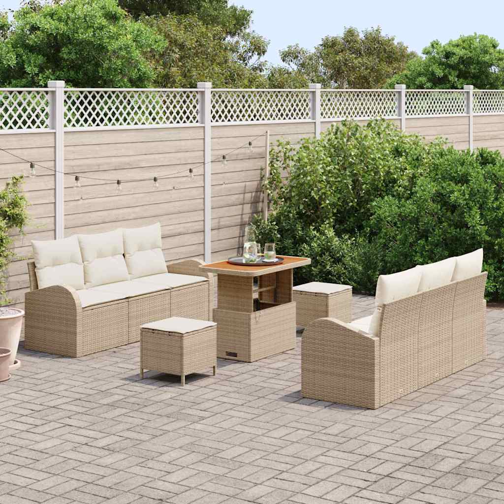 Conjunto de Sofá de Jardim 9 pcs Bege Rattan Sintético