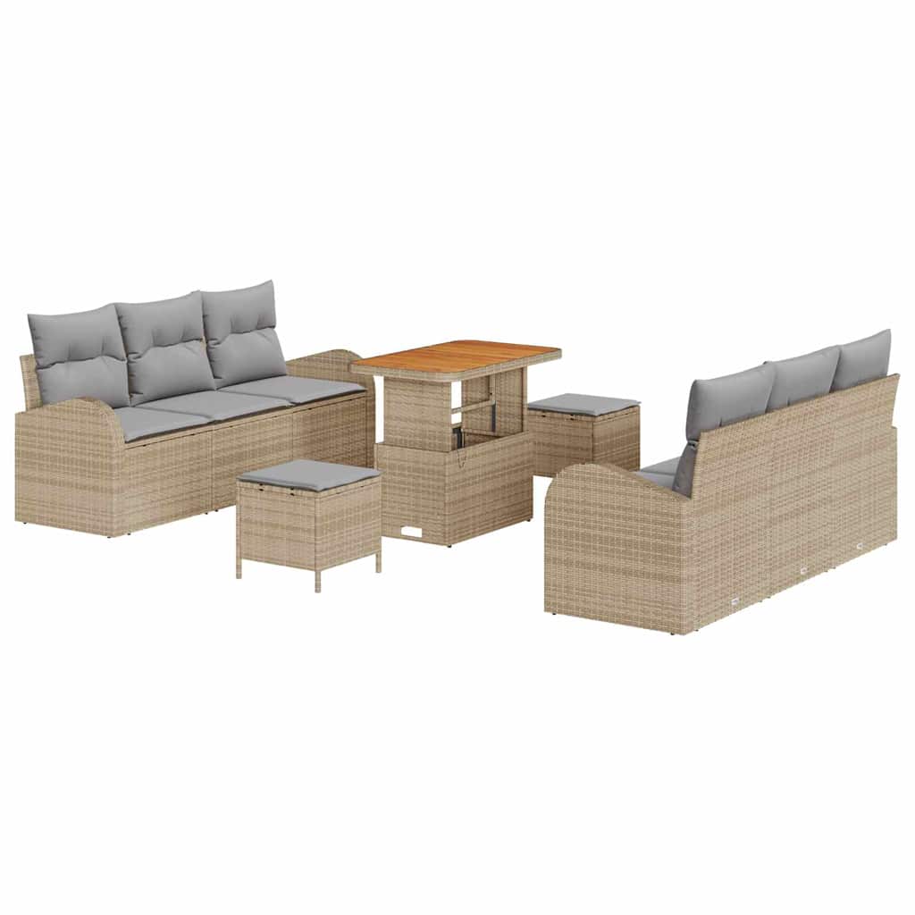 Conjunto de Sofá de Jardim 9 pcs Bege Rattan Sintético