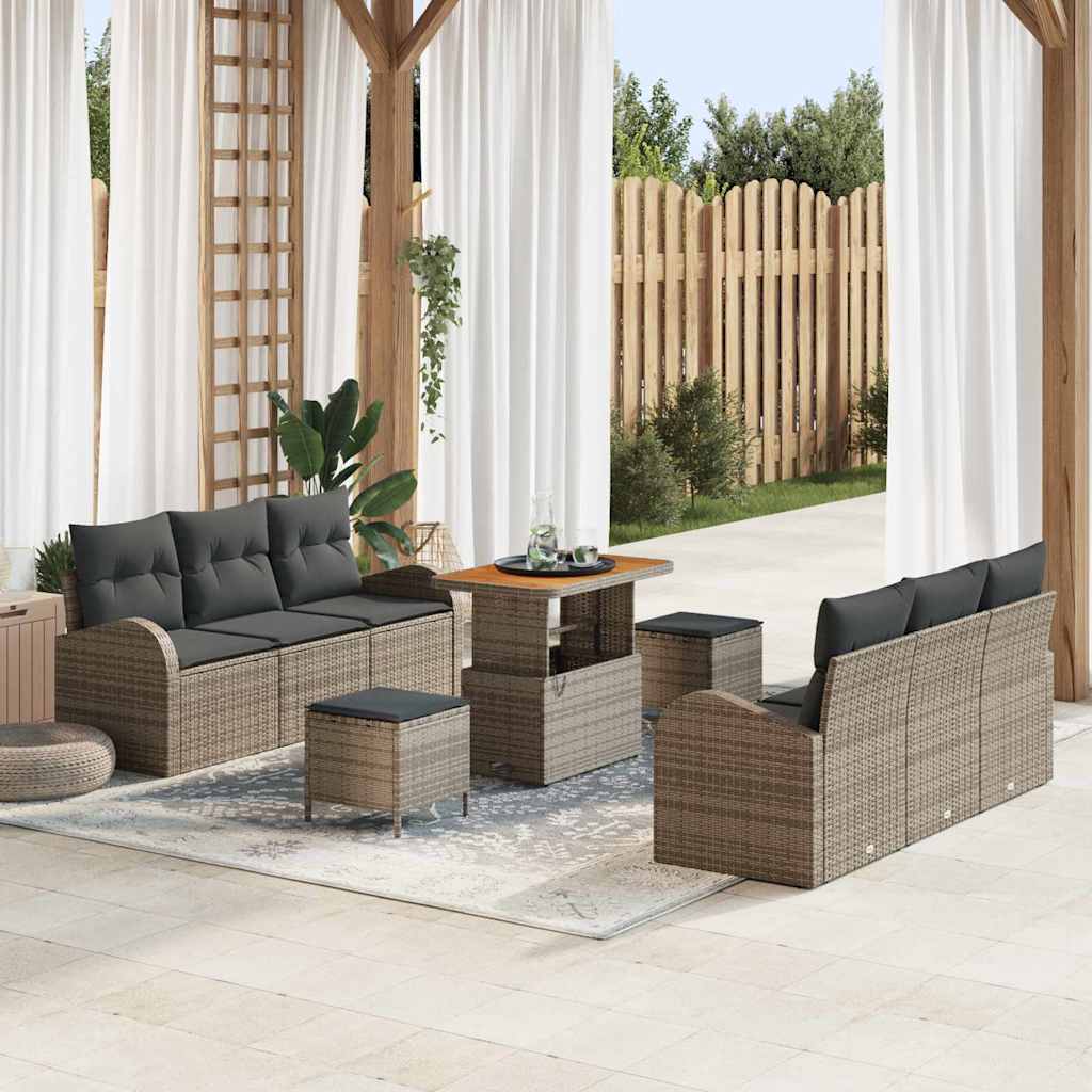 Conjunto de Sofá de Jardim 9 pcs Cinzeto Rattan Sintético