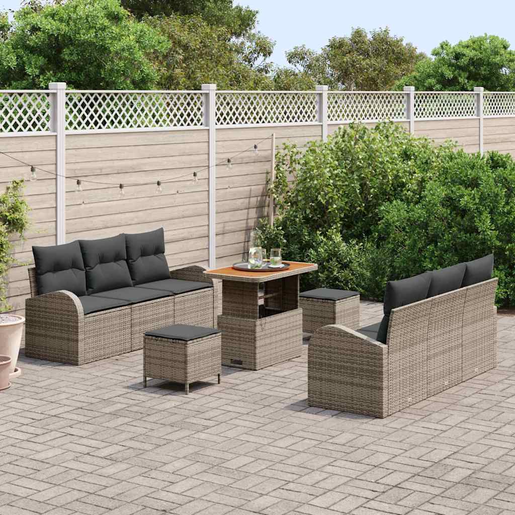 Conjunto de Sofá de Jardim 9 pcs Cinzeto Rattan Sintético