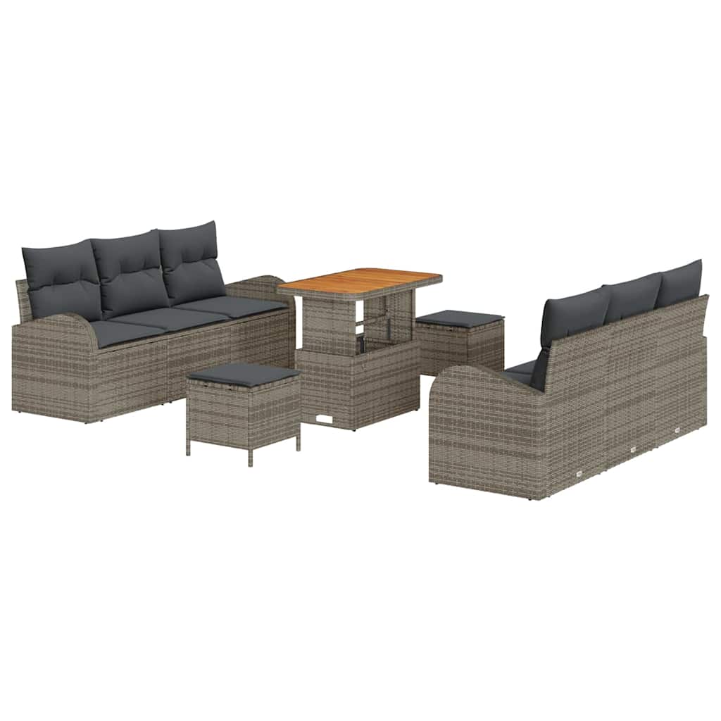 Conjunto de Sofá de Jardim 9 pcs Cinzeto Rattan Sintético
