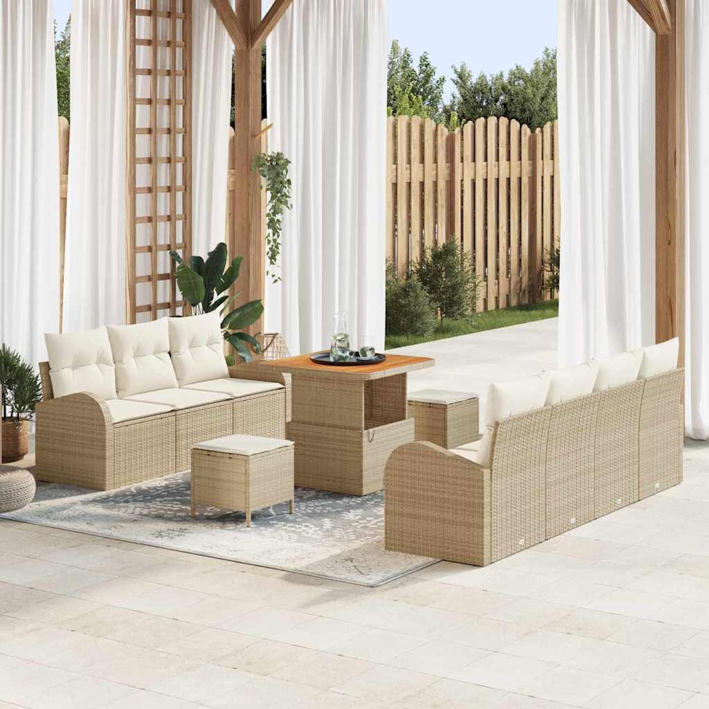 Conjunto de Sofá de Jardim 10 pcs Bege Rattan Sintético