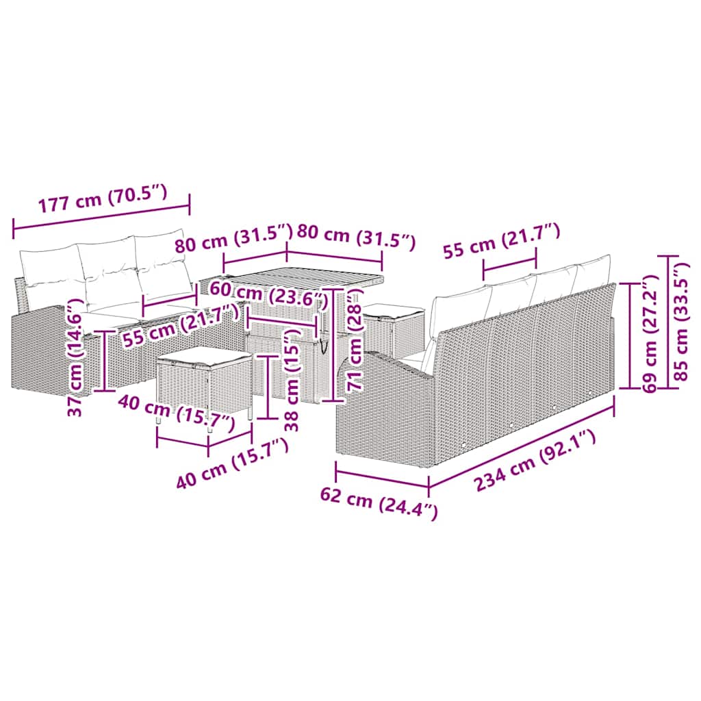 Conjunto de Sofá de Jardim 10 pcs Bege Rattan Sintético