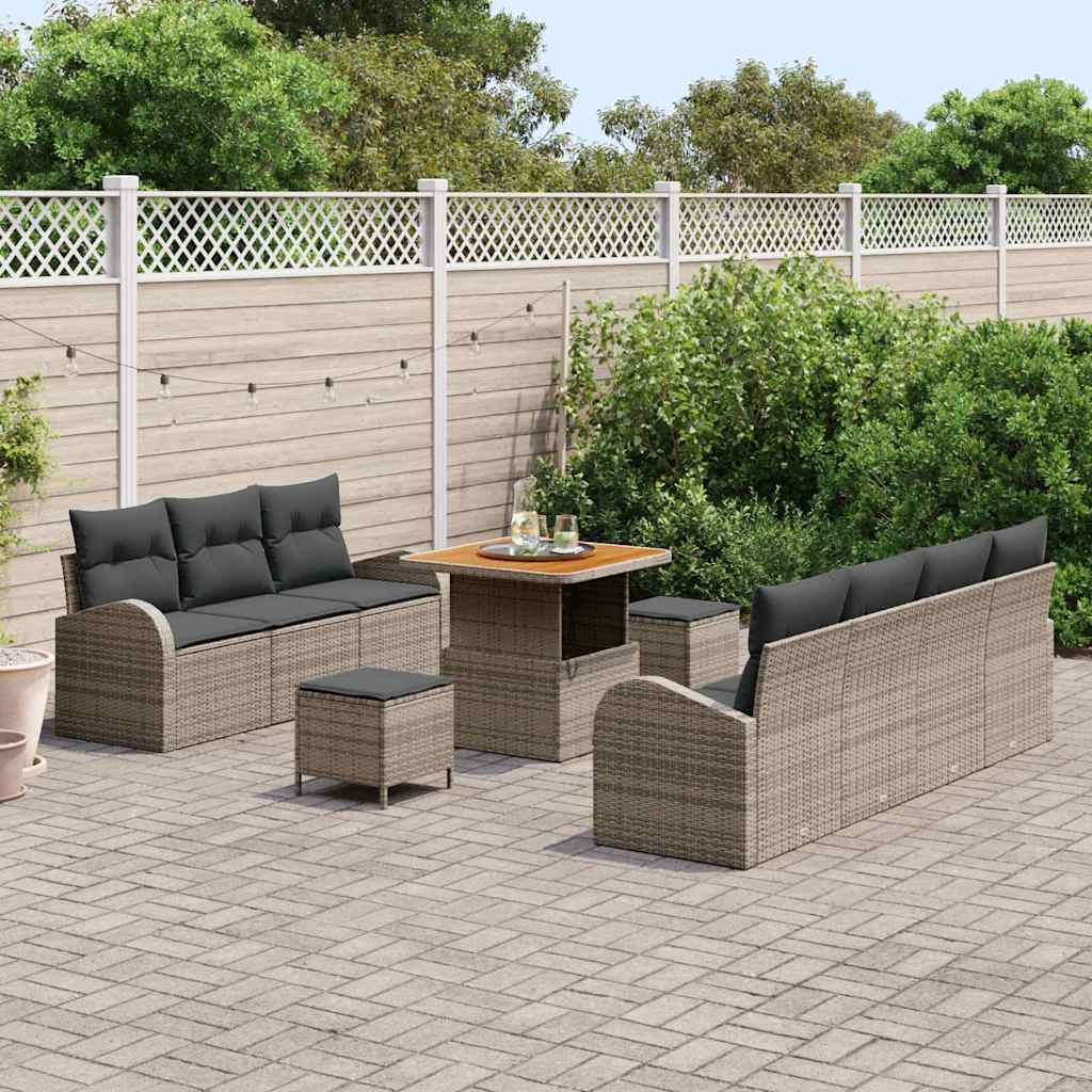 Conjunto de Sofá de Jardim 10 pcs Cinzeto Rattan Sintético