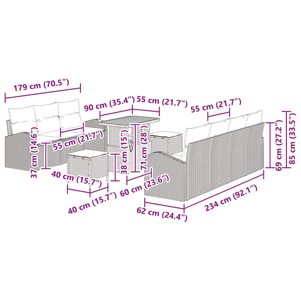 Conjunto de Sofá de Jardim 10 pcs Preto Rattan Sintético
