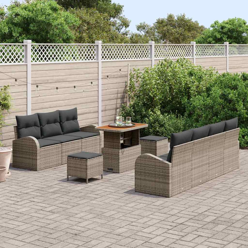Conjunto de Sofá de Jardim 10 pcs Cinzeto Rattan Sintético