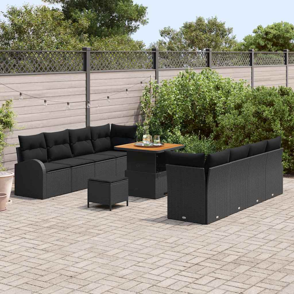 Conjunto de Sofá de Jardim 11 pcs Preto Rattan Sintético