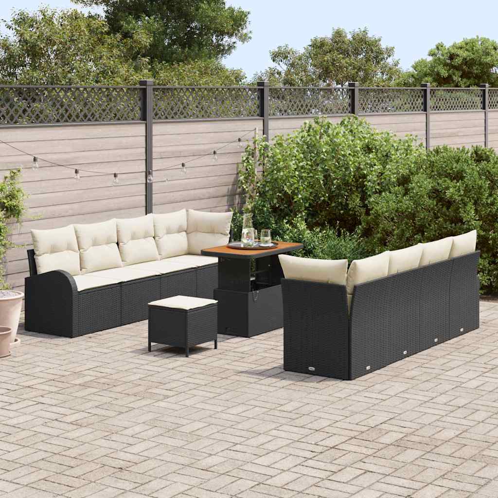 Conjunto de Sofá de Jardim 11 pcs Preto Rattan Sintético