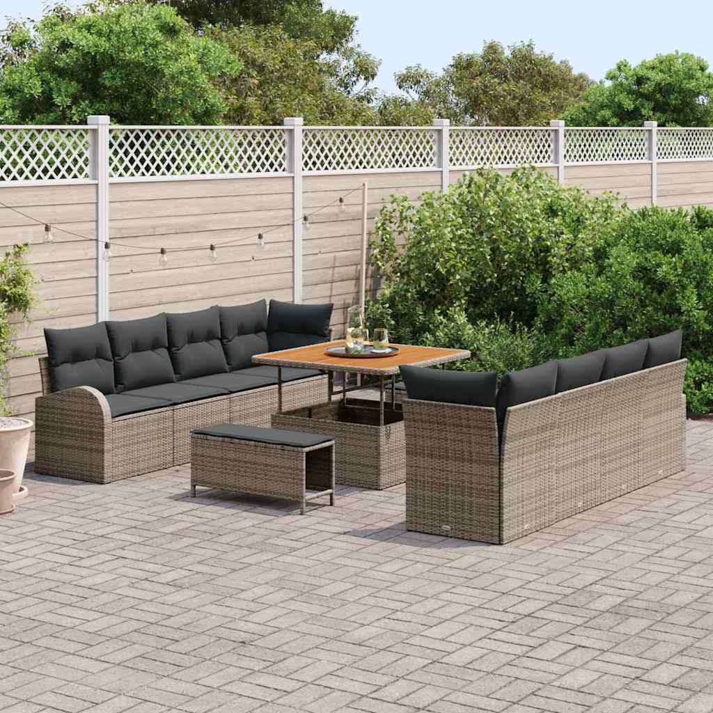 Conjunto de Sofá de Jardim 11 pcs Cinzeto Rattan Sintético
