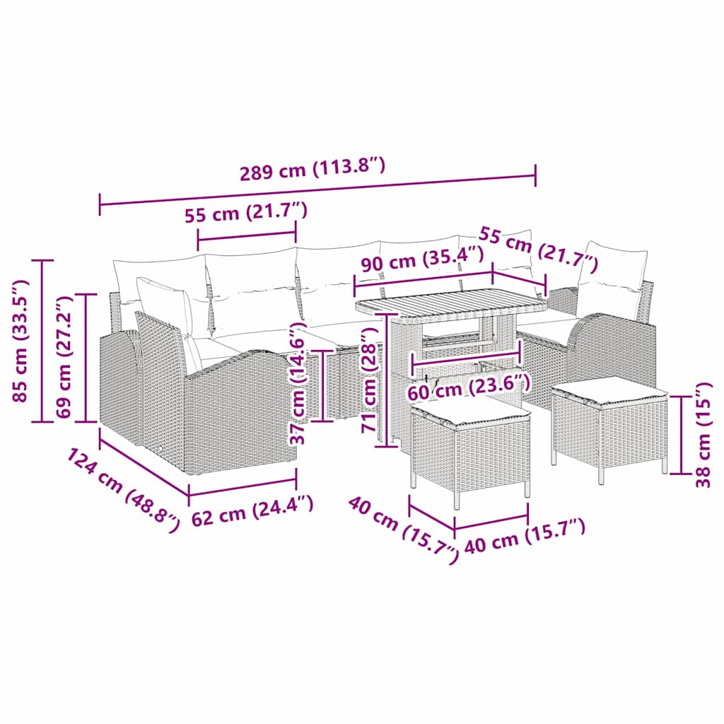 Conjunto de Sofá de Jardim 10 pcs Bege Rattan Sintético
