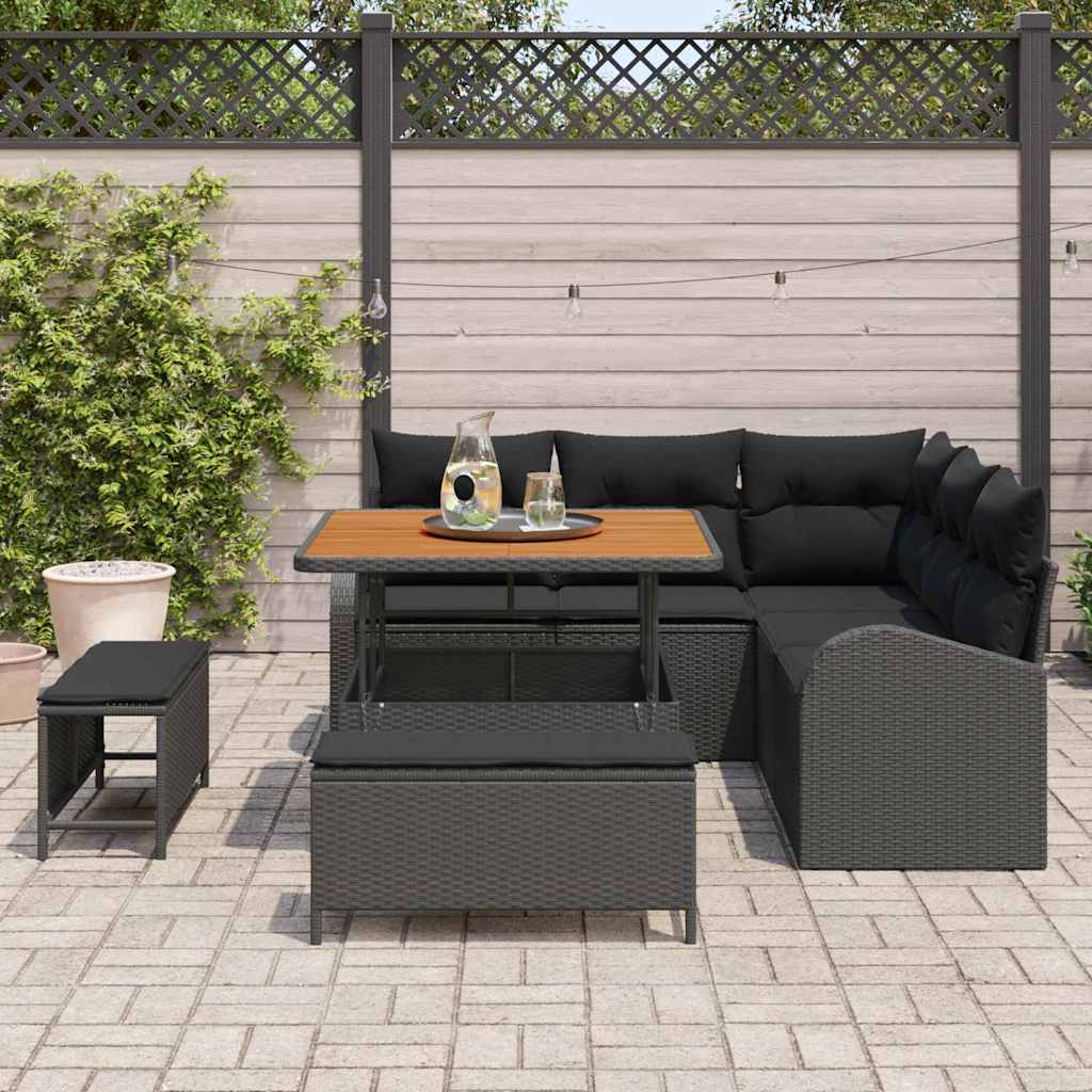 Conjunto de Sofá de Jardim 8 pcs Preto Rattan Sintético