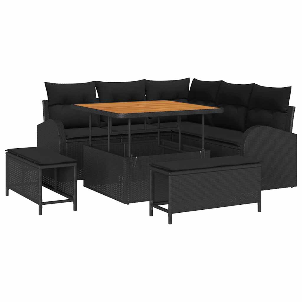 Conjunto de Sofá de Jardim 8 pcs Preto Rattan Sintético