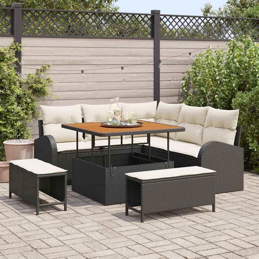 Conjunto de Sofá de Jardim 8 pcs Preto Rattan Sintético