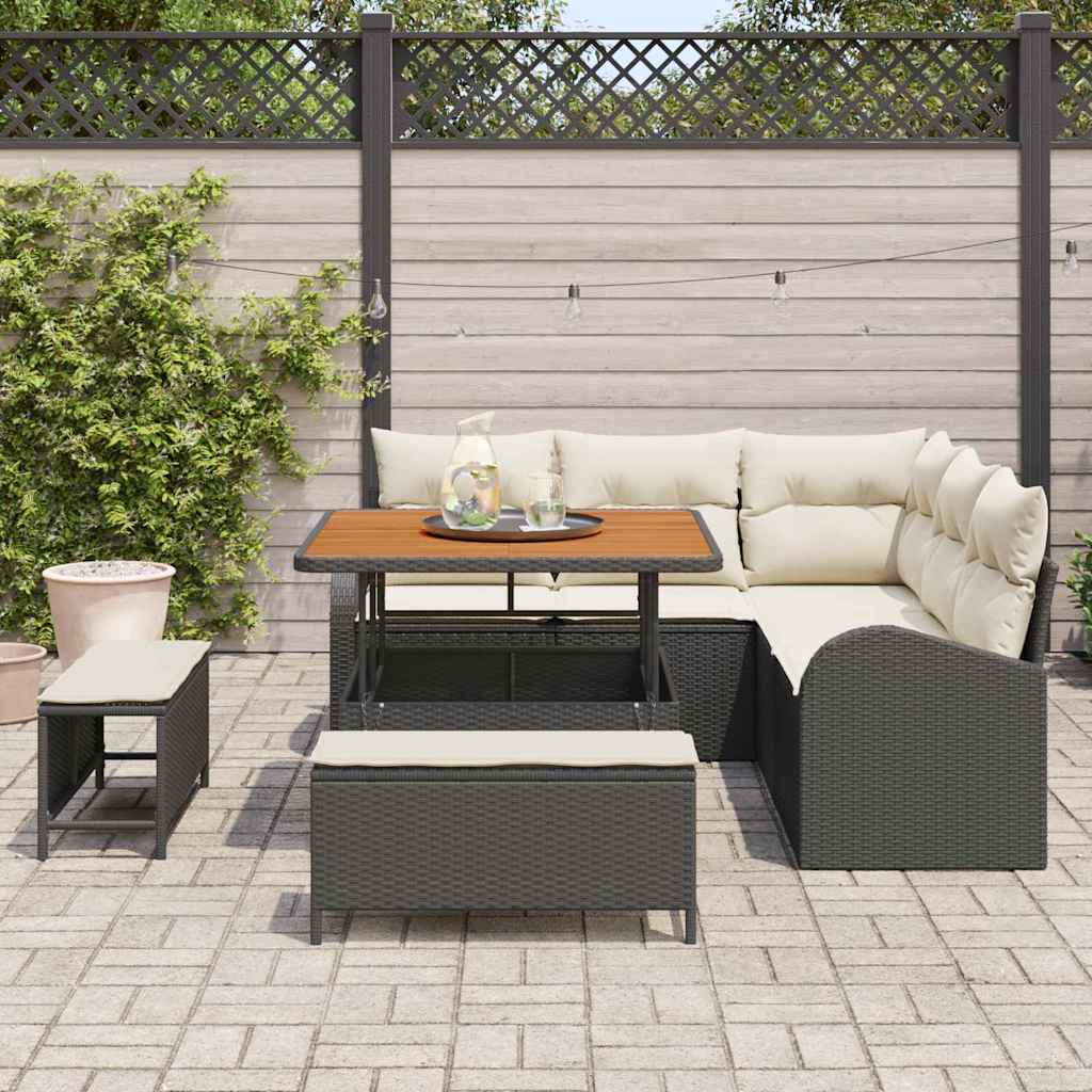 Conjunto de Sofá de Jardim 8 pcs Preto Rattan Sintético