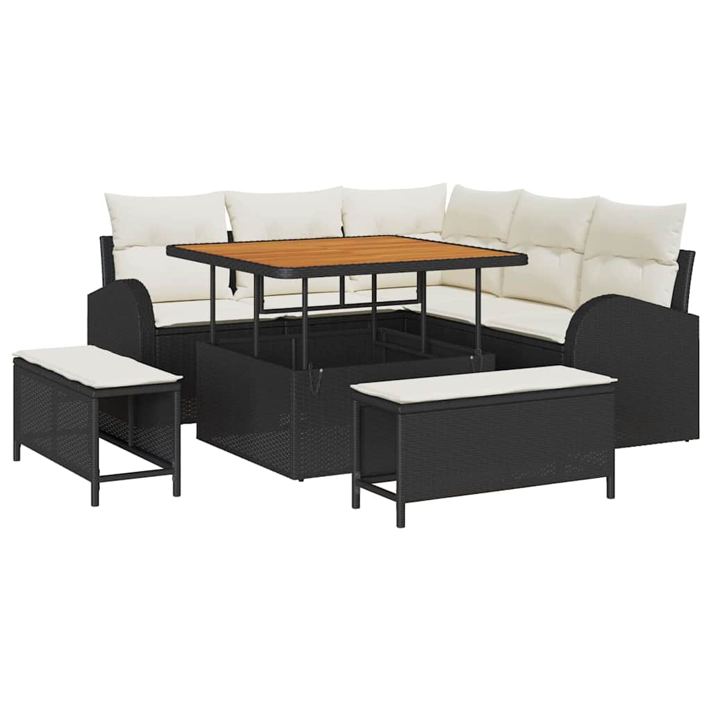 Conjunto de Sofá de Jardim 8 pcs Preto Rattan Sintético