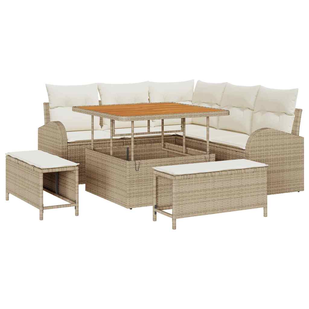 Conjunto de Sofá de Jardim 8 pcs Bege Rattan Sintético