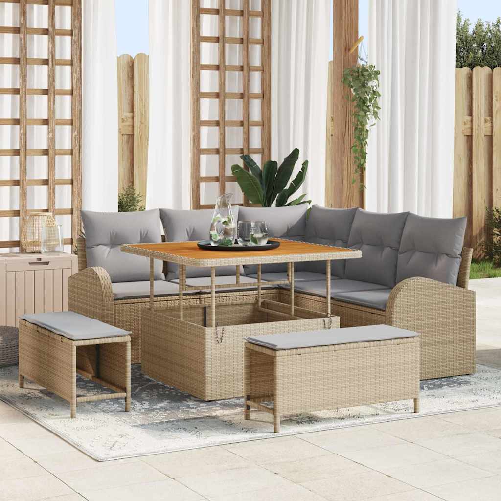 Conjunto de Sofá de Jardim 8 pcs Bege Rattan Sintético
