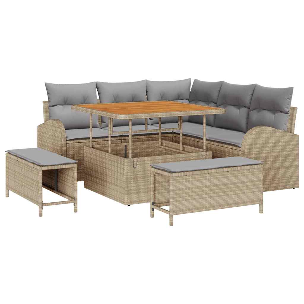 Conjunto de Sofá de Jardim 8 pcs Bege Rattan Sintético