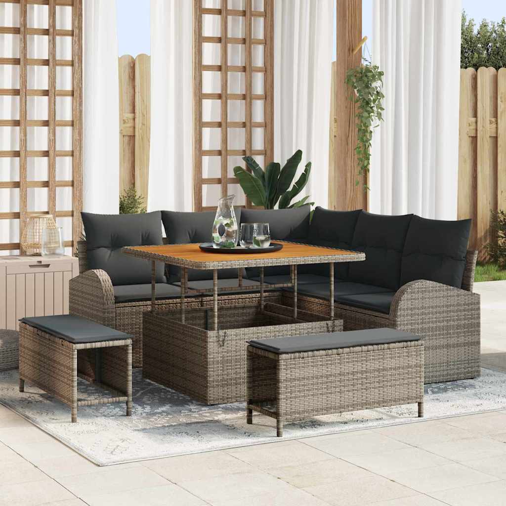 Conjunto de Sofá de Jardim 8 pcs Cinzeto Rattan Sintético