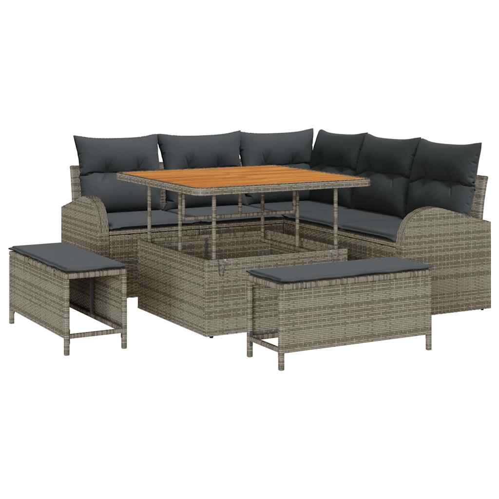 Conjunto de Sofá de Jardim 8 pcs Cinzeto Rattan Sintético
