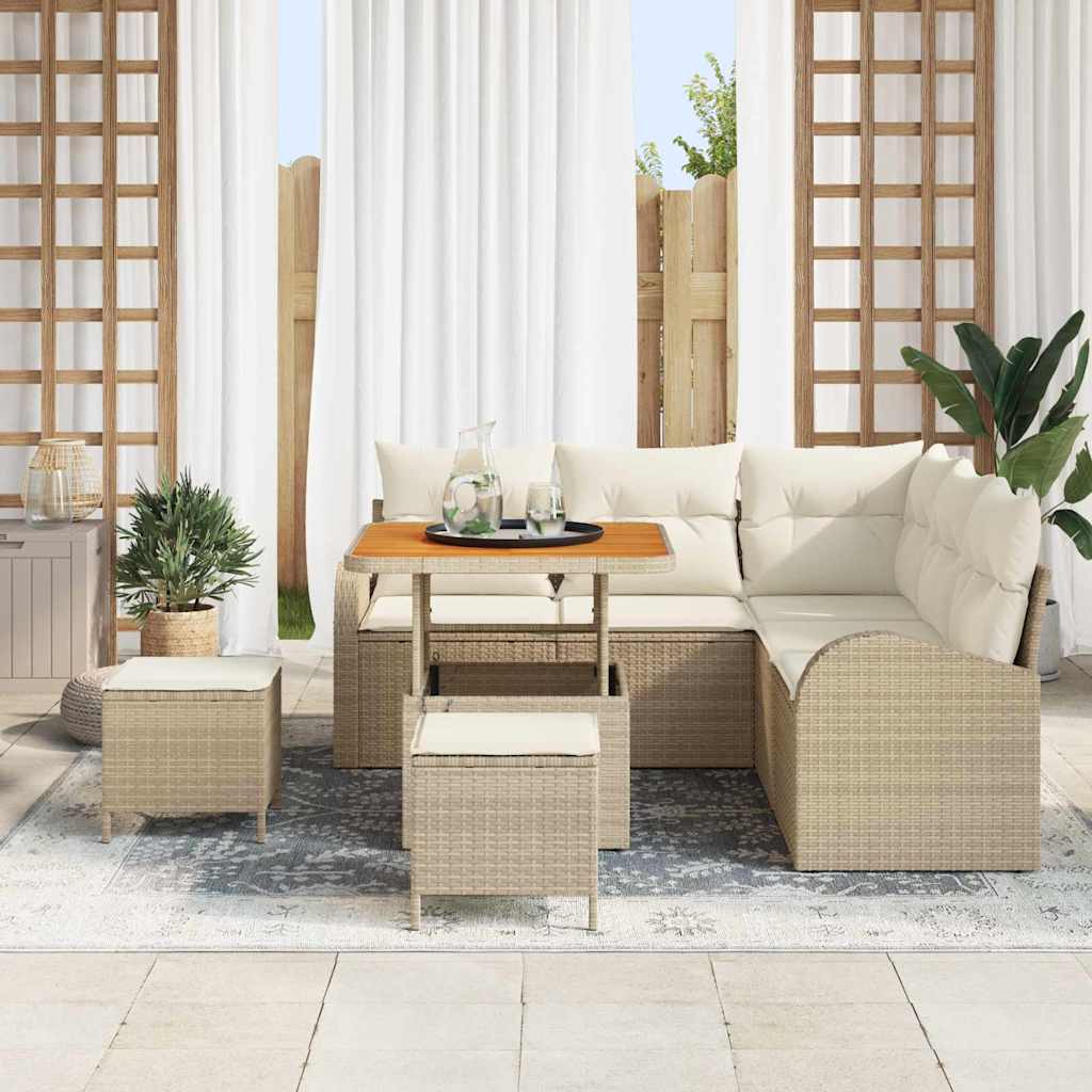 Conjunto de Sofá de Jardim 8 pcs Bege Rattan Sintético