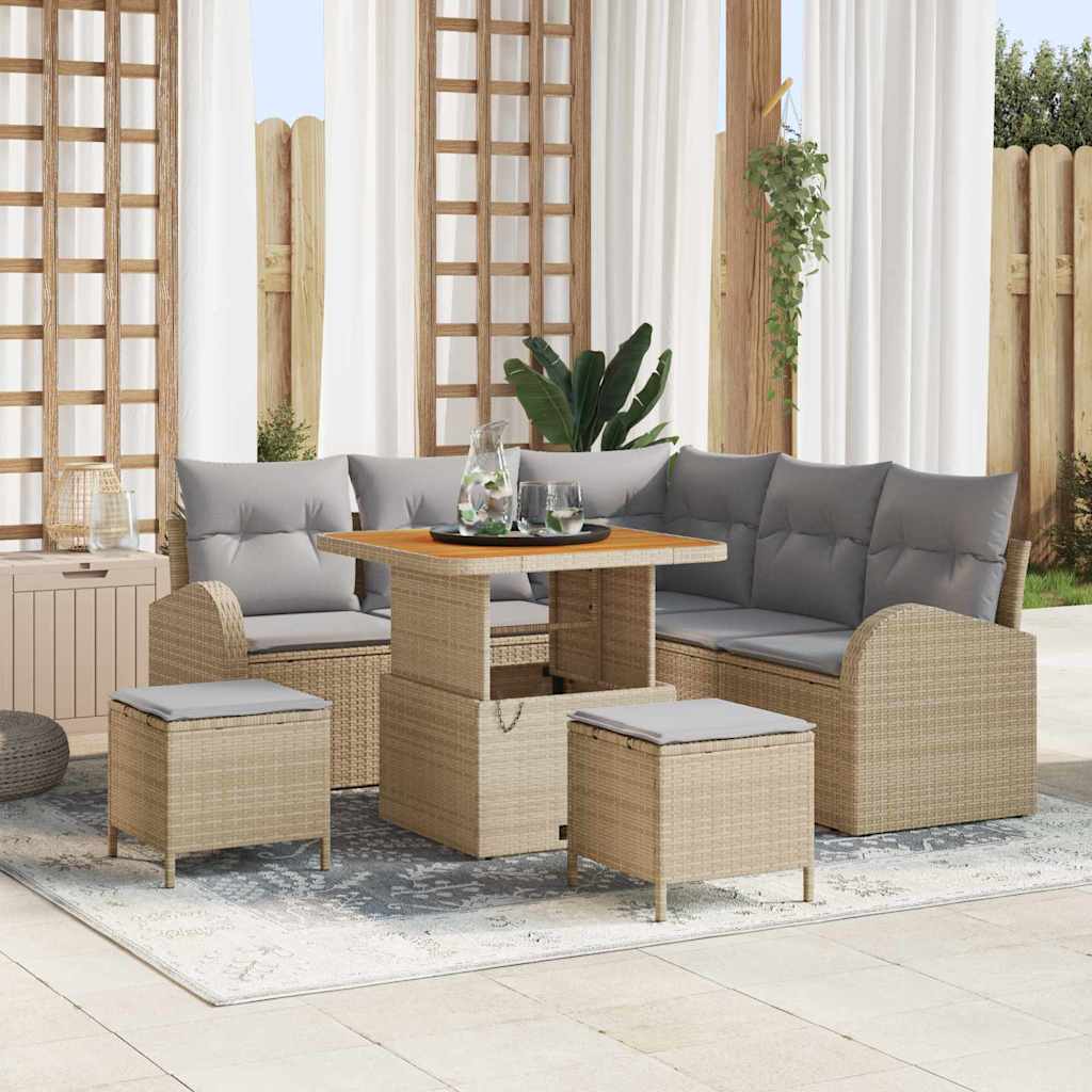 Conjunto de Sofá de Jardim 8 pcs Bege Rattan Sintético