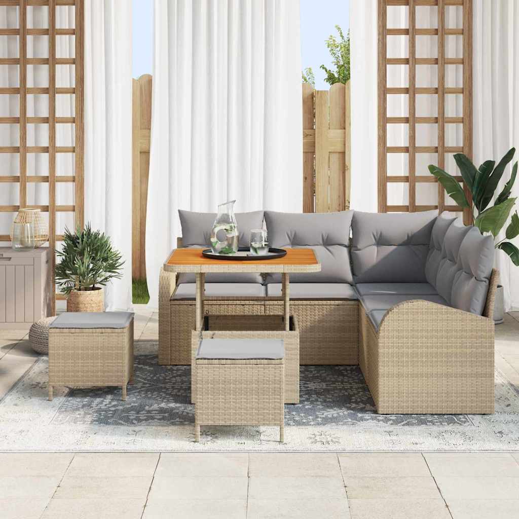 Conjunto de Sofá de Jardim 8 pcs Bege Rattan Sintético