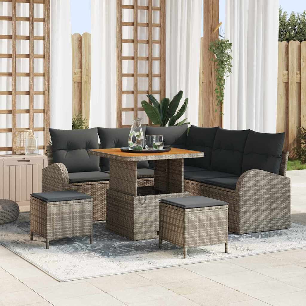 Conjunto de Sofá de Jardim 8 pcs Cinzeto Rattan Sintético