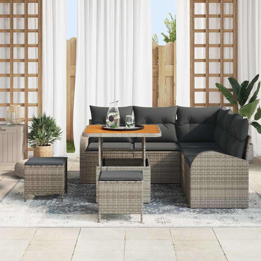 Conjunto de Sofá de Jardim 8 pcs Cinzeto Rattan Sintético