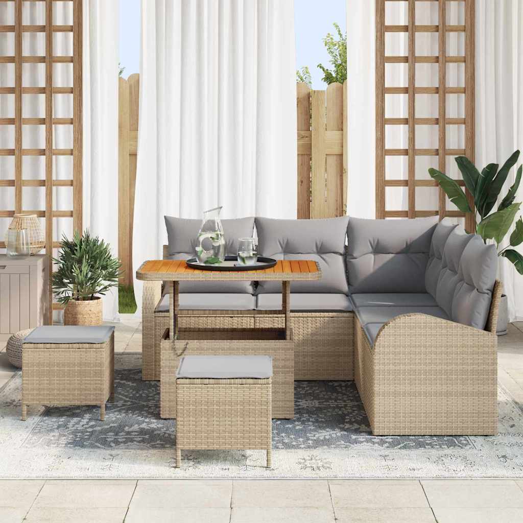 Conjunto de Sofá de Jardim 8 pcs Bege Rattan Sintético