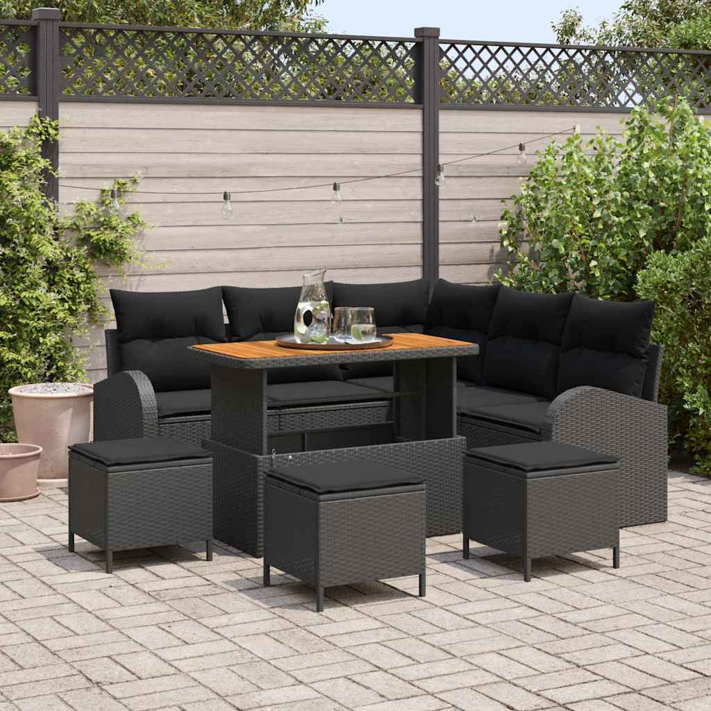 Conjunto de Sofá de Jardim 9 pcs Preto Rattan Sintético