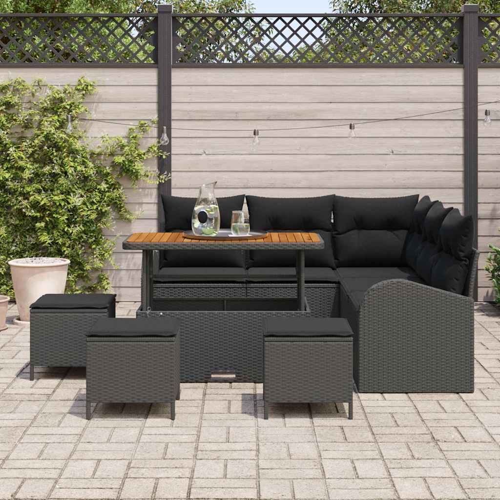 Conjunto de Sofá de Jardim 9 pcs Preto Rattan Sintético