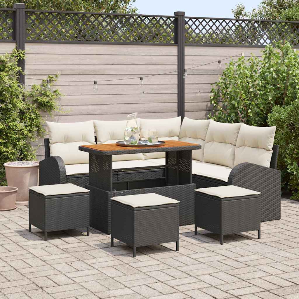 Conjunto de Sofá de Jardim 9 pcs Preto Rattan Sintético