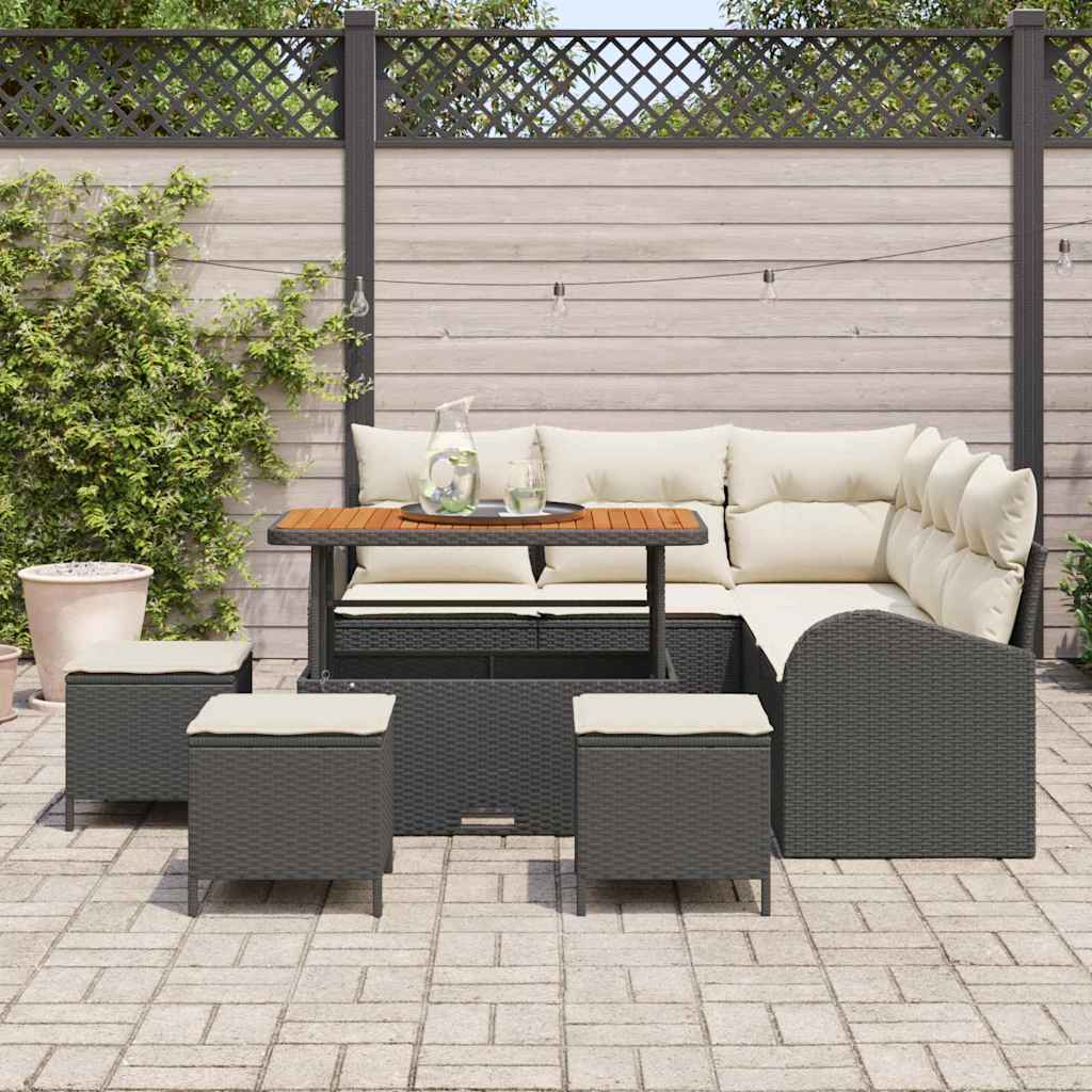 Conjunto de Sofá de Jardim 9 pcs Preto Rattan Sintético