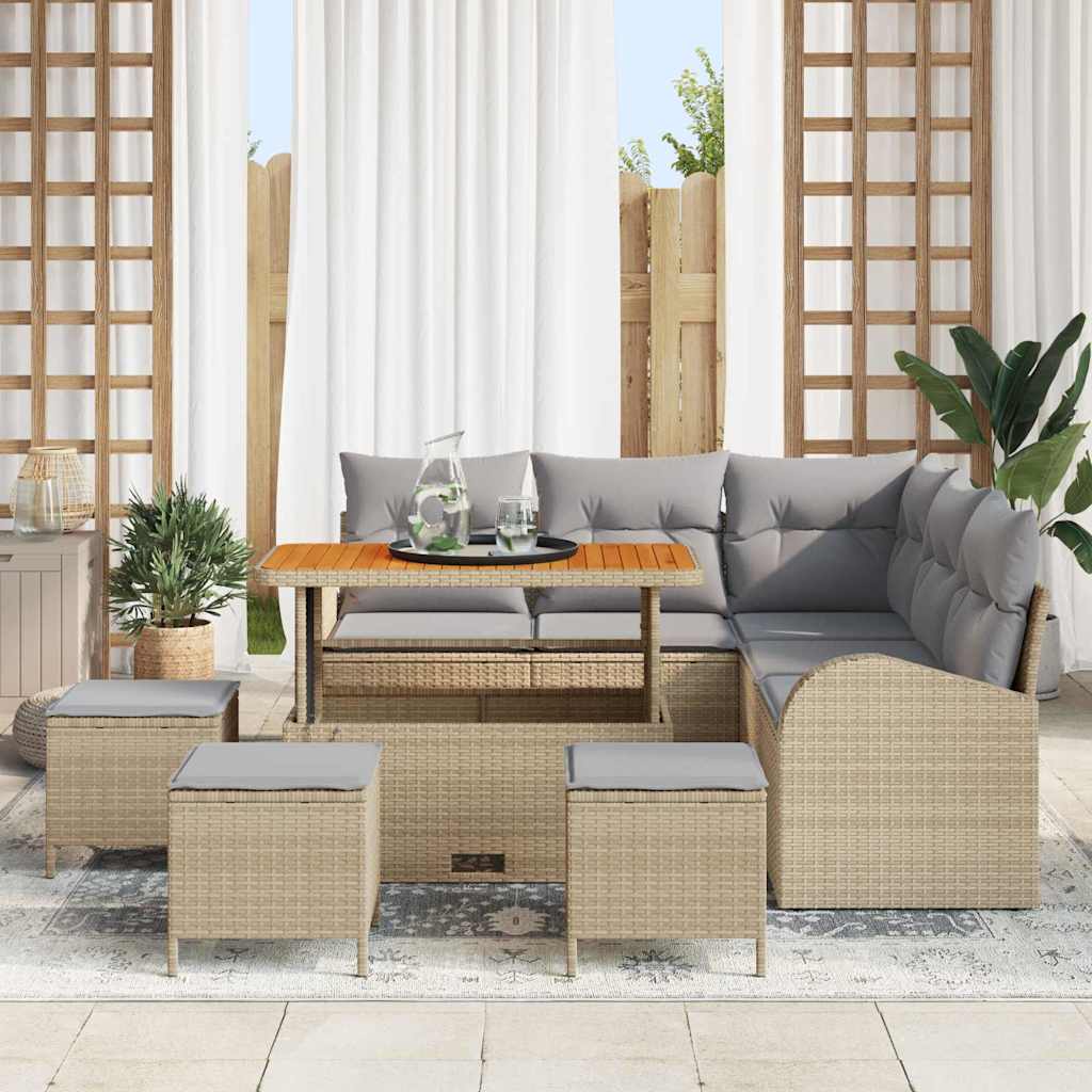 Conjunto de Sofá de Jardim 9 pcs Bege Rattan Sintético