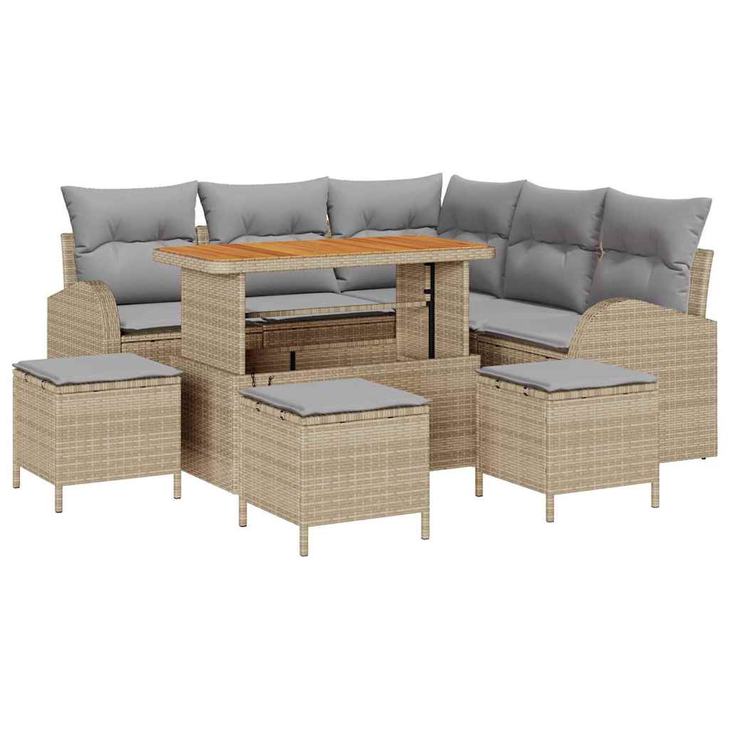 Conjunto de Sofá de Jardim 9 pcs Bege Rattan Sintético