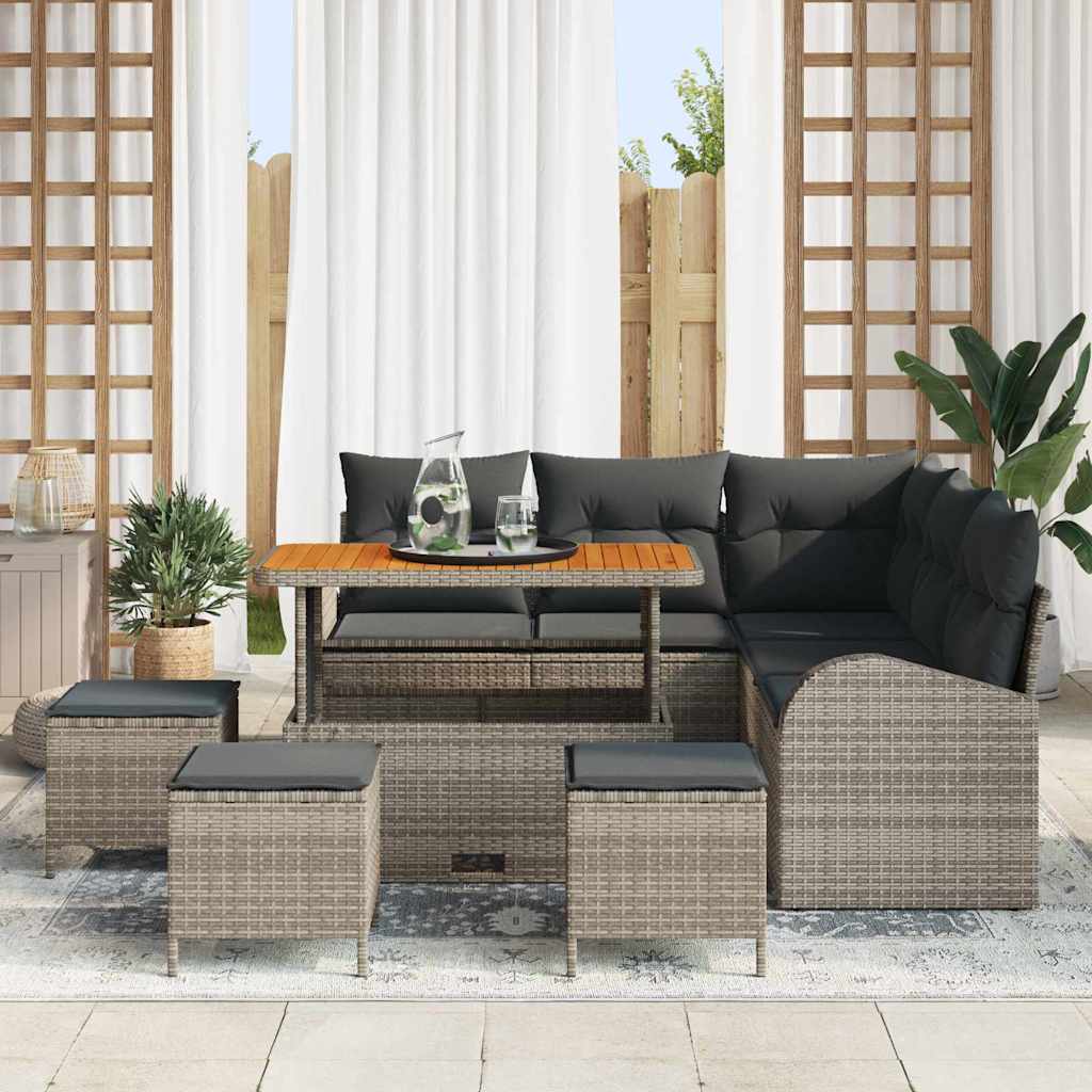 Conjunto de Sofá de Jardim 9 pcs Cinzeto Rattan Sintético