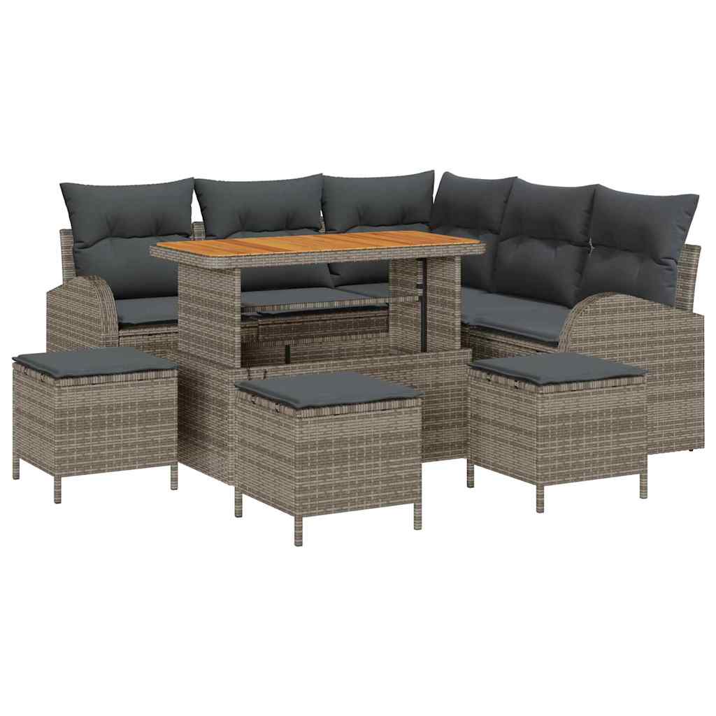 Conjunto de Sofá de Jardim 9 pcs Cinzeto Rattan Sintético