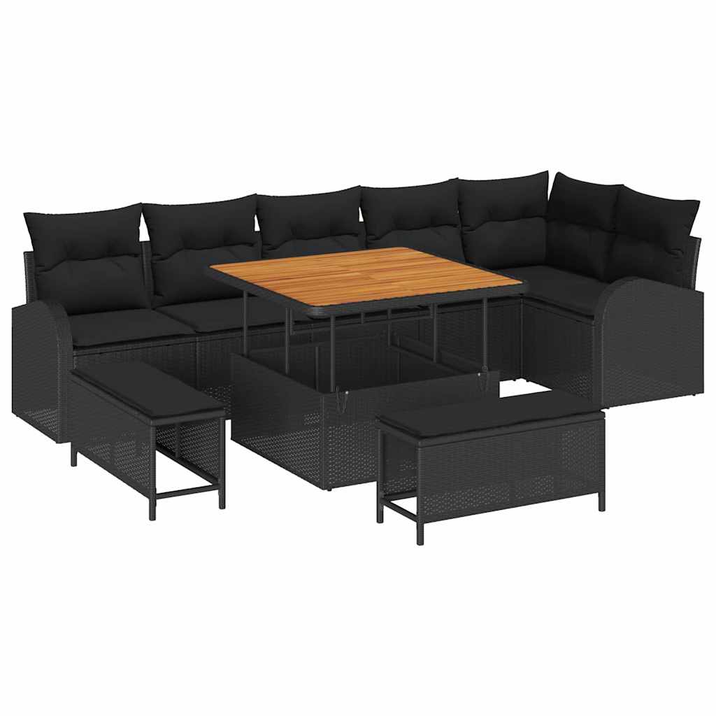 Conjunto de Sofá de Jardim 9 pcs Preto Rattan Sintético