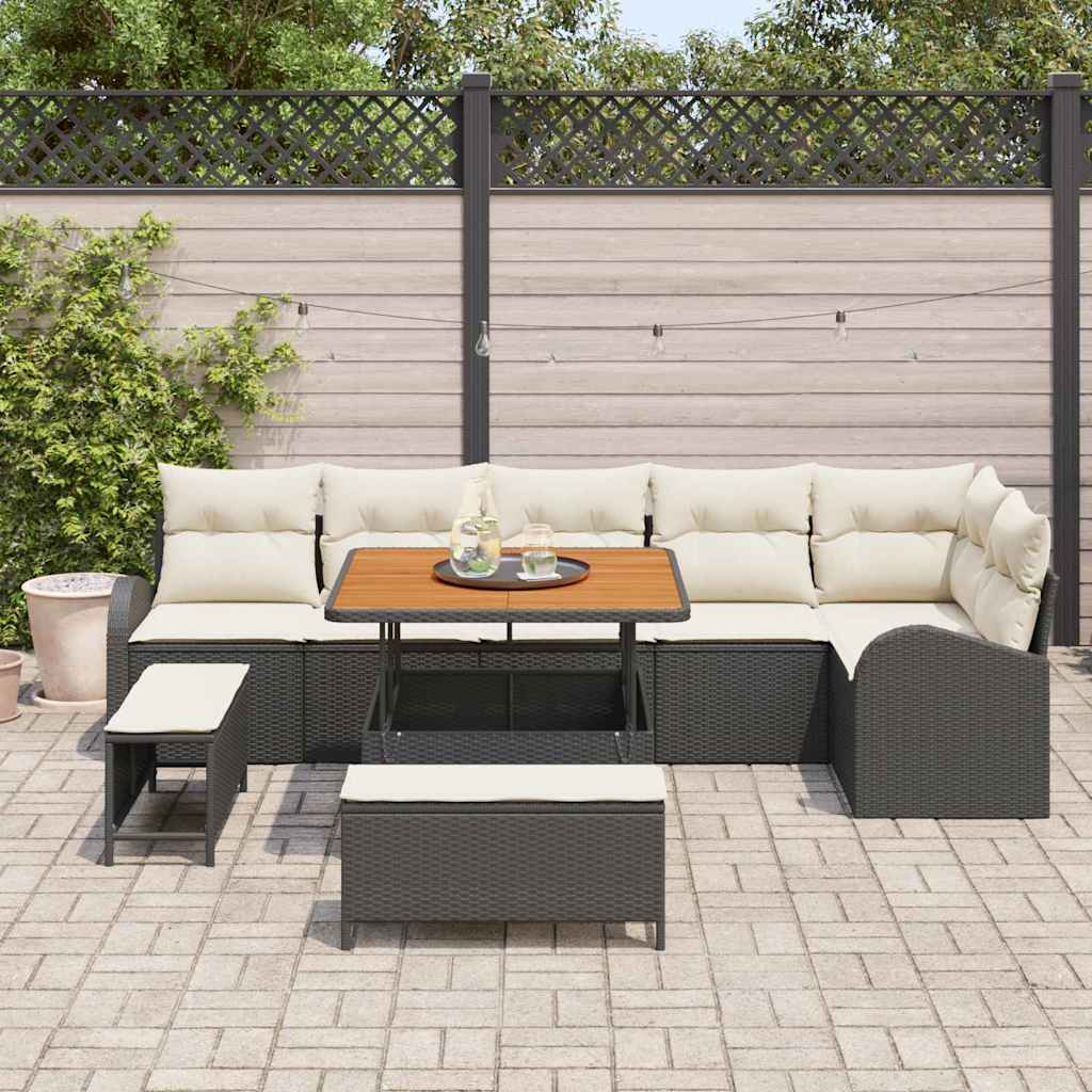 Conjunto de Sofá de Jardim 9 pcs Preto Rattan Sintético