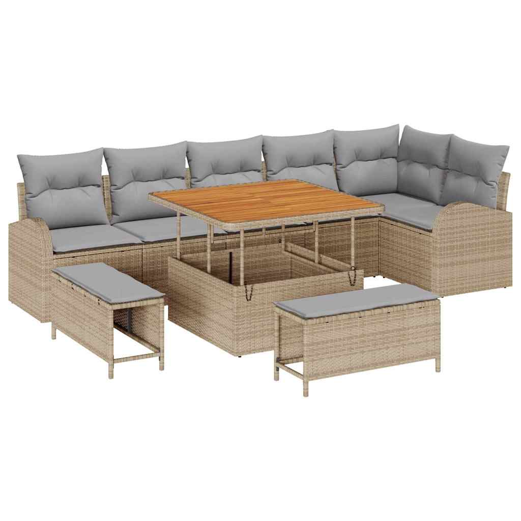 Conjunto de Sofá de Jardim 9 pcs Bege Rattan Sintético