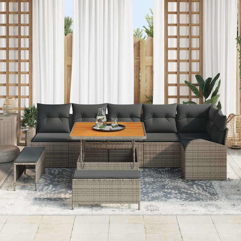 Conjunto de Sofá de Jardim 9 pcs Cinzeto Rattan Sintético