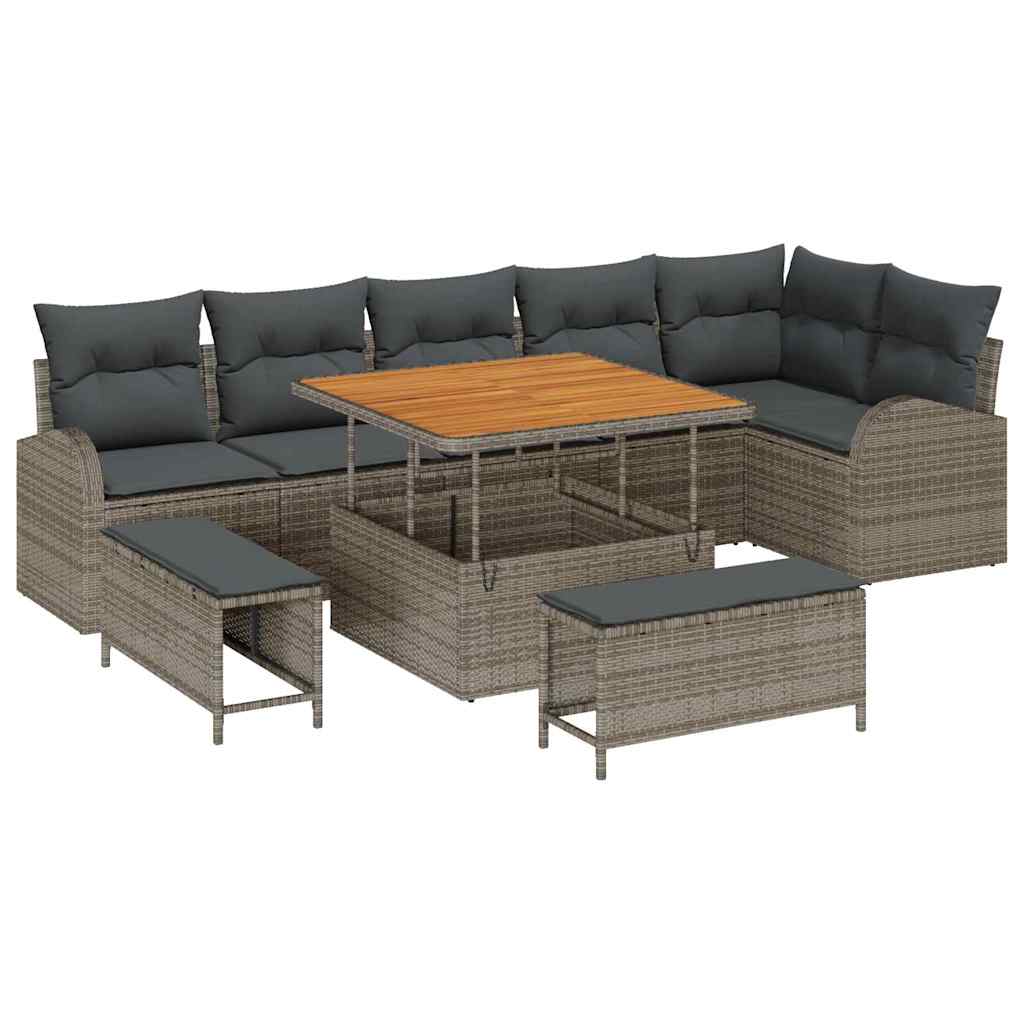 Conjunto de Sofá de Jardim 9 pcs Cinzeto Rattan Sintético